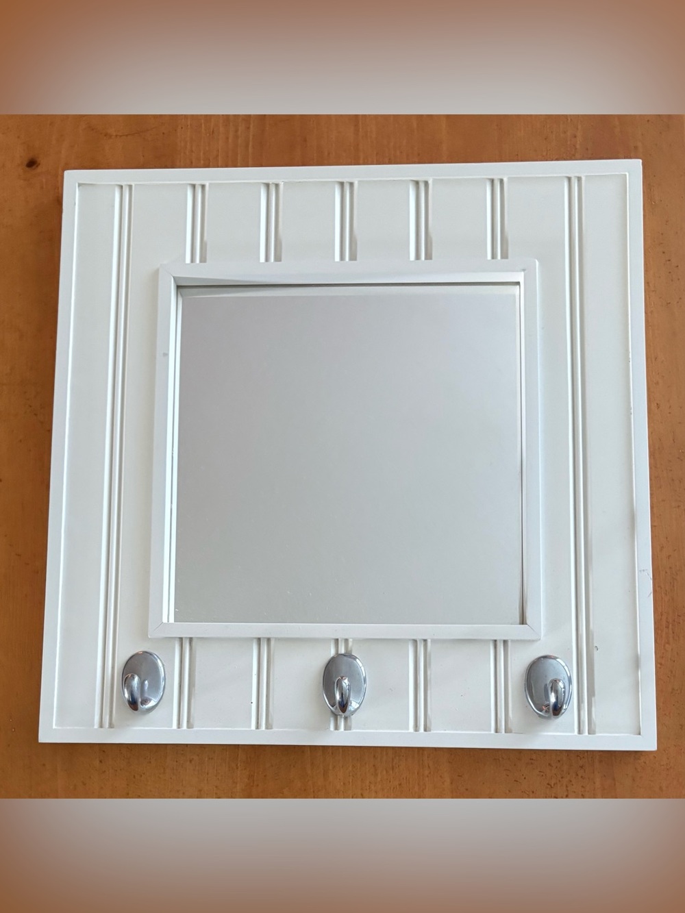 Pottery Barn Kids White Wall Mirror with Chrome Hooks